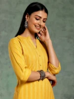 Yellow Woven Design Rayon Straight Kurta - Image 4