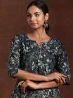 Grey Yoke Design Silk Blend A-Line Kurti - Image 4